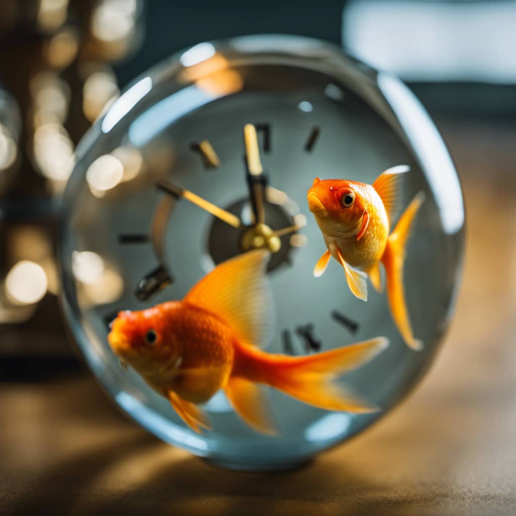 Ish in a bowl, surrounded by 3 floating second-hand clocks, with the time on each stopped at the same moment