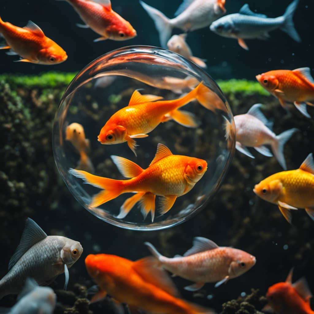 Ish in a bowl, surrounded by carp of different sizes, colors, and shapes