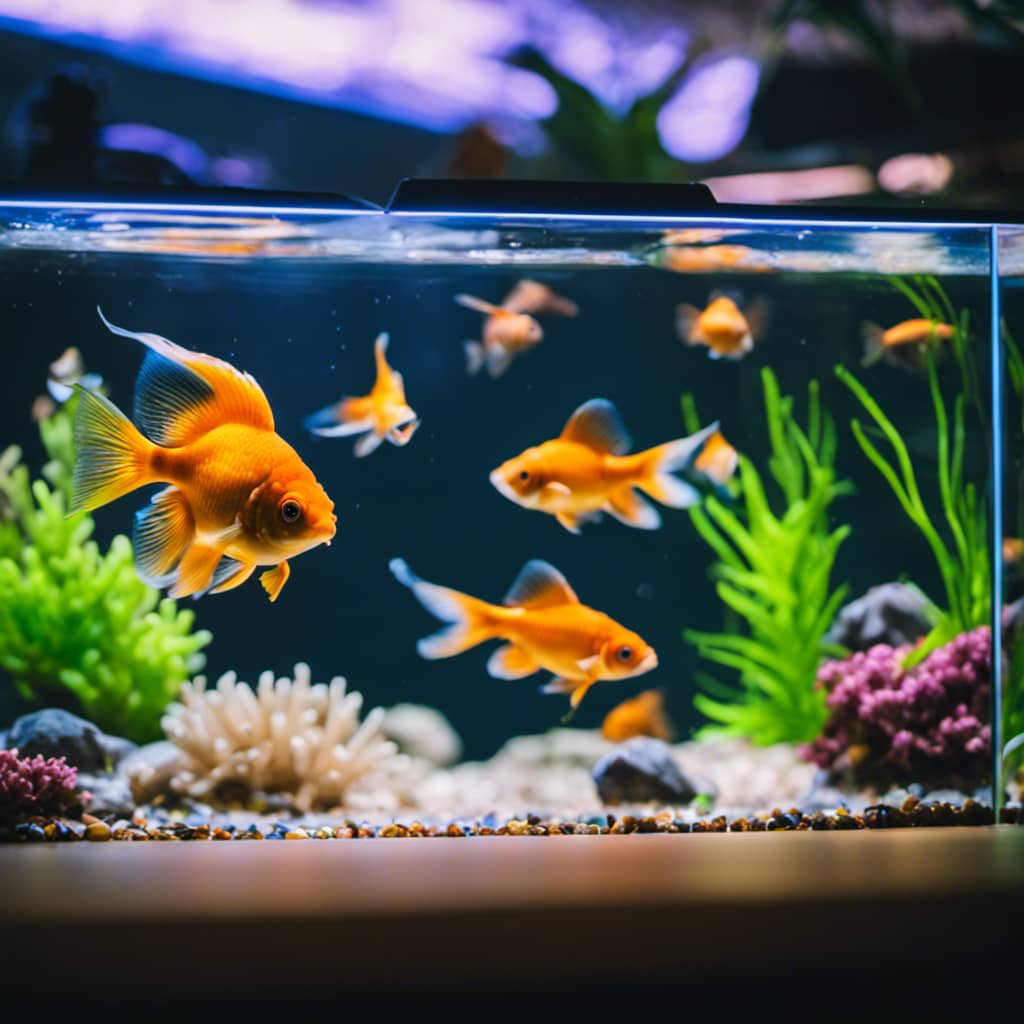 Tank with a variety of fish, including goldfish and tropical fish, peacefully coexisting together