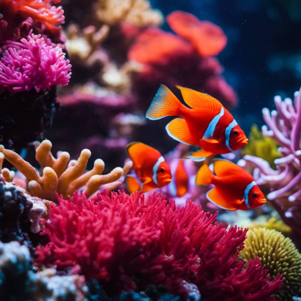 Nt coral reef with bright red fish swimming among the colorful corals and anemones